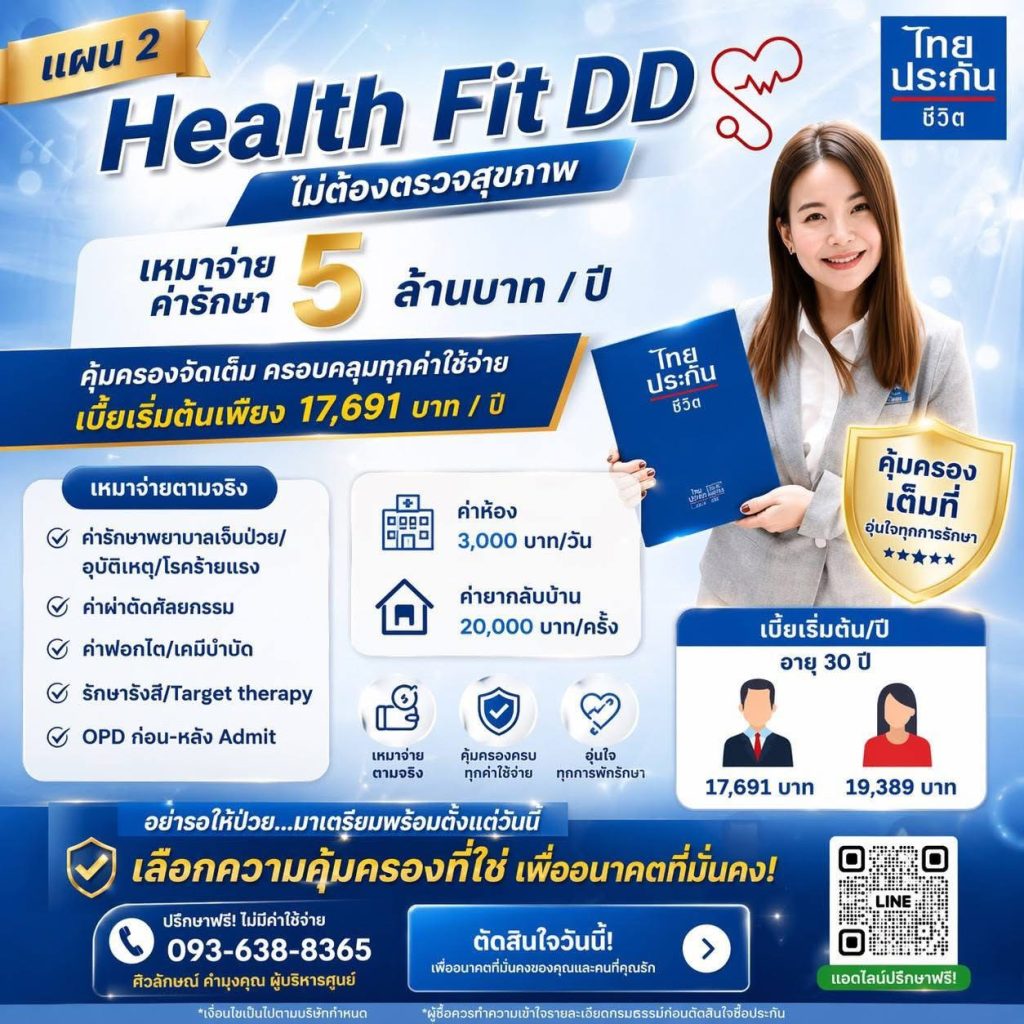 Health Fit DD เหมาจ่ายค่ารักษา 5 ล้านบาท/ปี